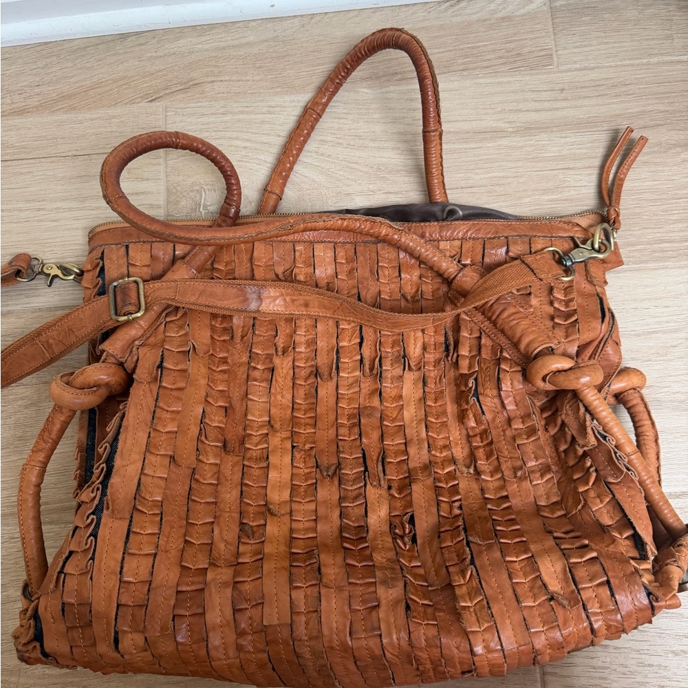 Ameri Leather Large Tan Woven Leather Tote - image 2